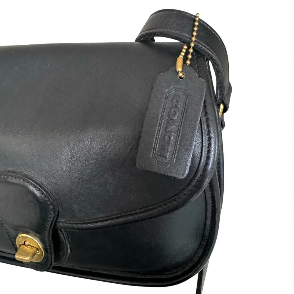 Coach Vintage Leather Prairie Shoulder Bag Messenger Flap Black Crossbody 9954